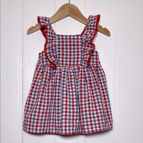 EUC/LN 100% Cotton Classic Gingham Ruffle Pom Pom Lined Dress - Picture 1 of 1